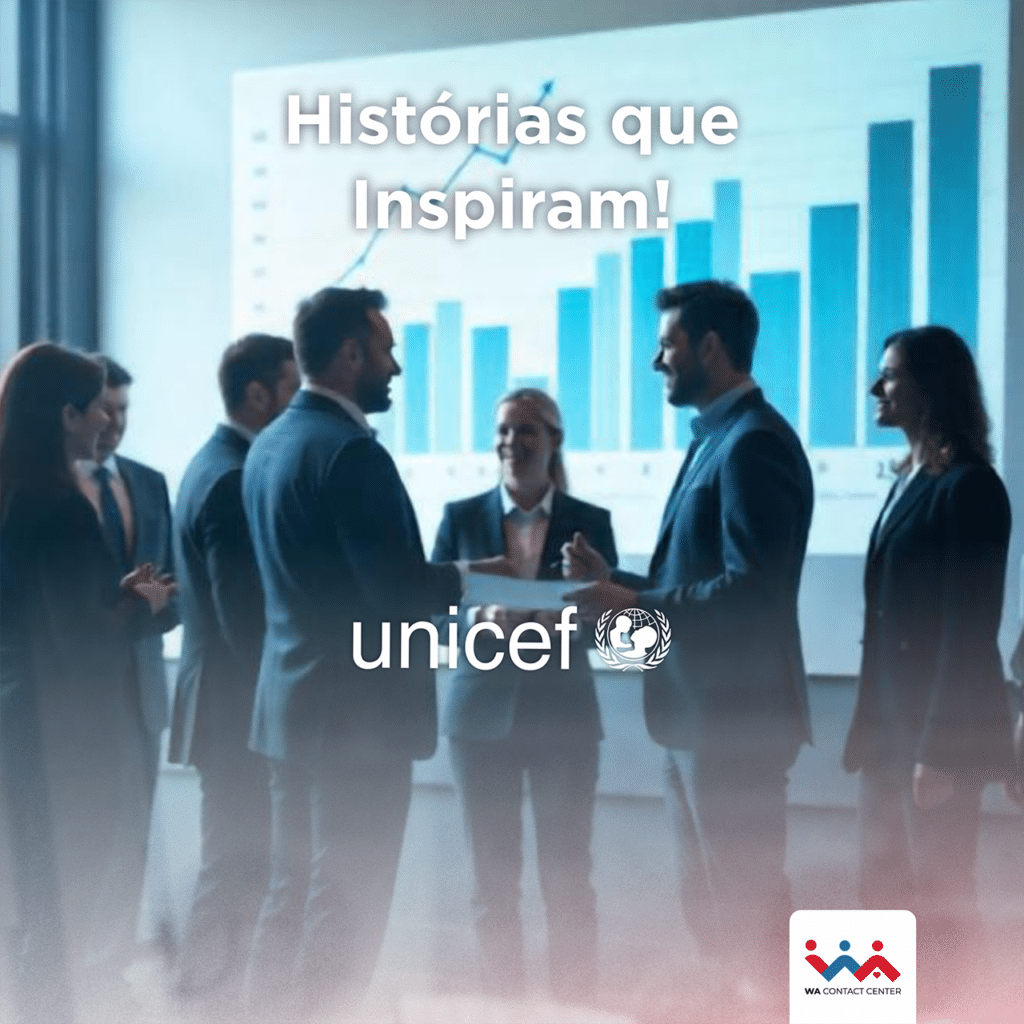 Pessoas conversando com a logo do Unicef