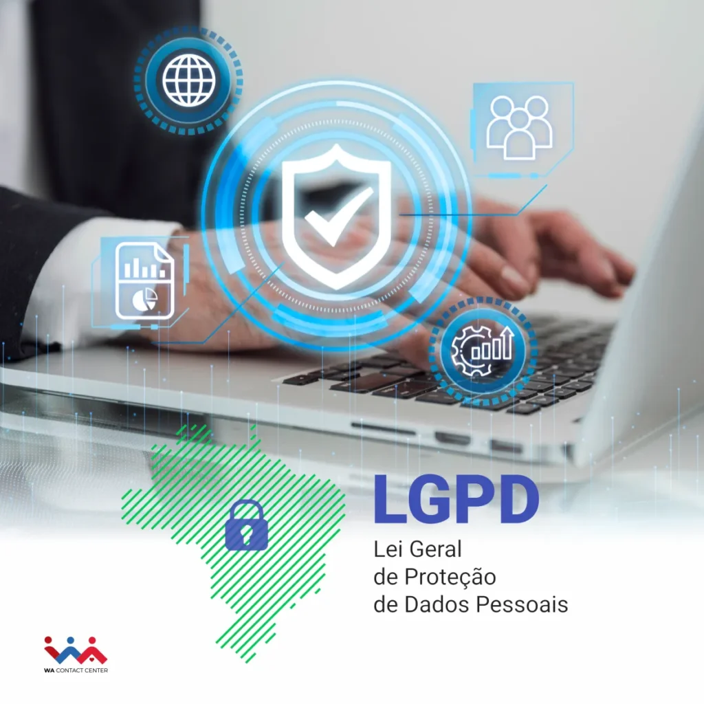 Homem digitando e a sigla LGPD, Lei Geral de Proteção de Dados.